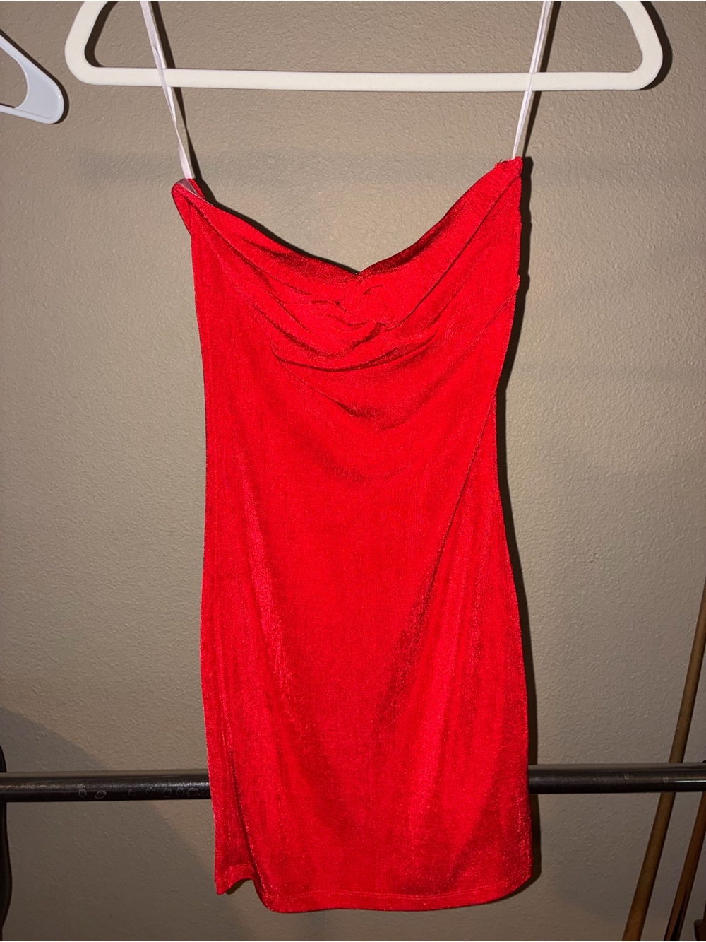 Red Strapless Ruched Bodycon Dress - - Picture 2 of 3